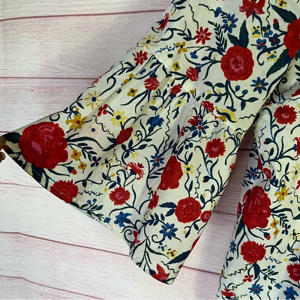 J. Crew Floral Bell Sleeve Back‎ Tie Top Size 12